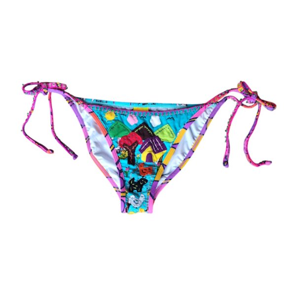AGUA BENDITA Beaded Embellished Adjustable Side Tie Bikini Swimsuit Bottoms L - Picture 1 of 9